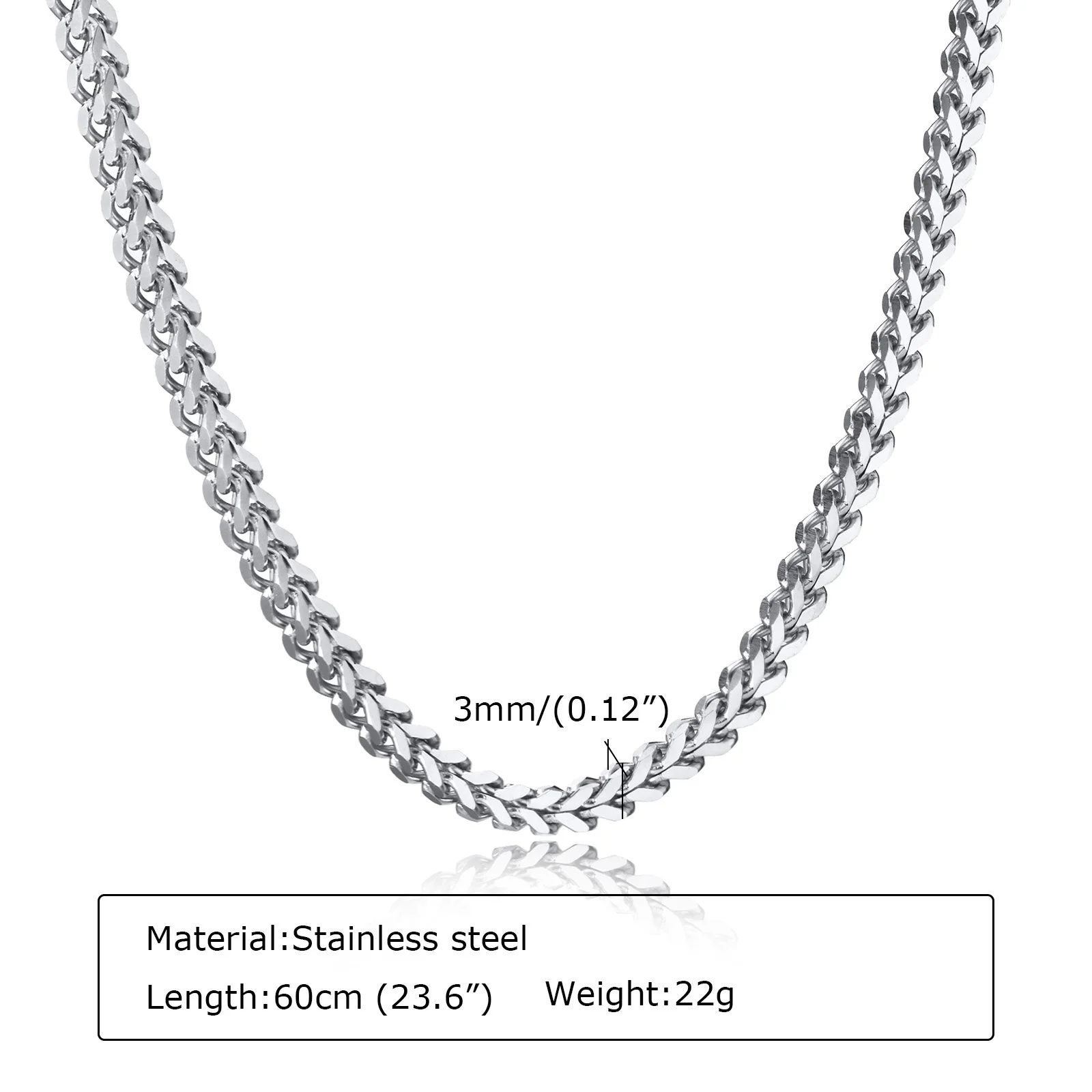 Franco Kette Halskette für Männer Jungen, 3mm dicke Edelstahl Halskette, männliche Kette Schmuck Geschenke – Detail 6