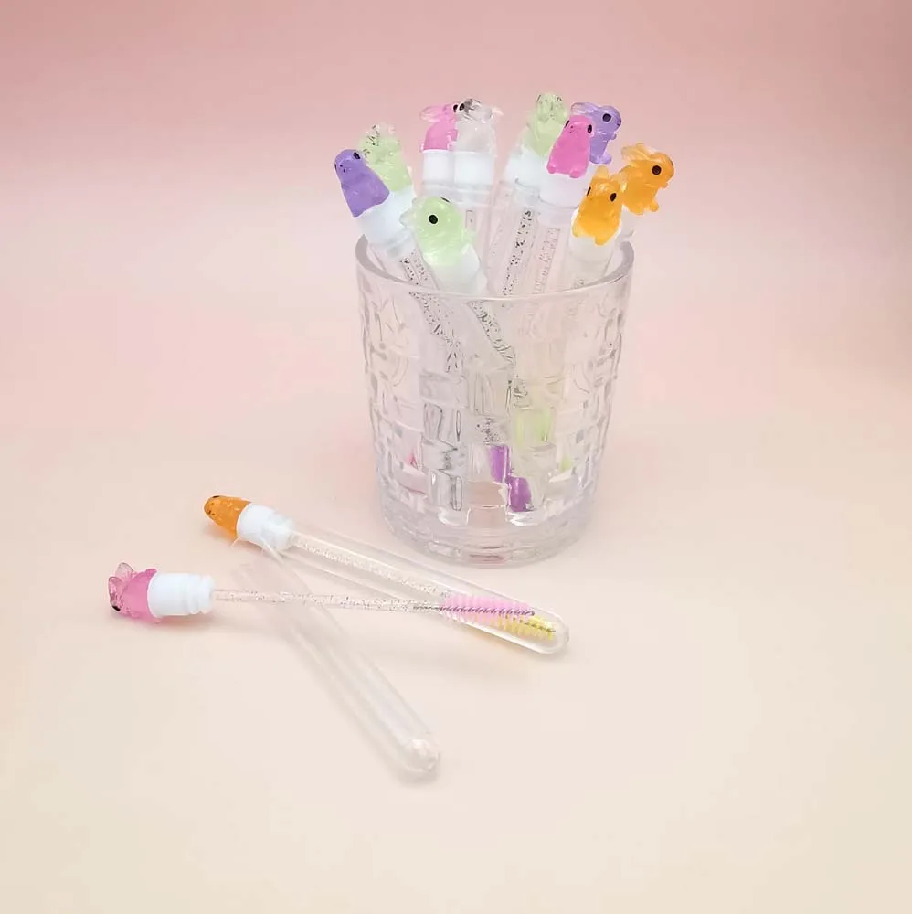 10Pcs 부활절 bunyEyelash 브러시 튜브 속눈썹 완드와 재사용 가능한 속눈썹 브러시 눈썹 브러시 교체 가능한 방진 브러시 만화