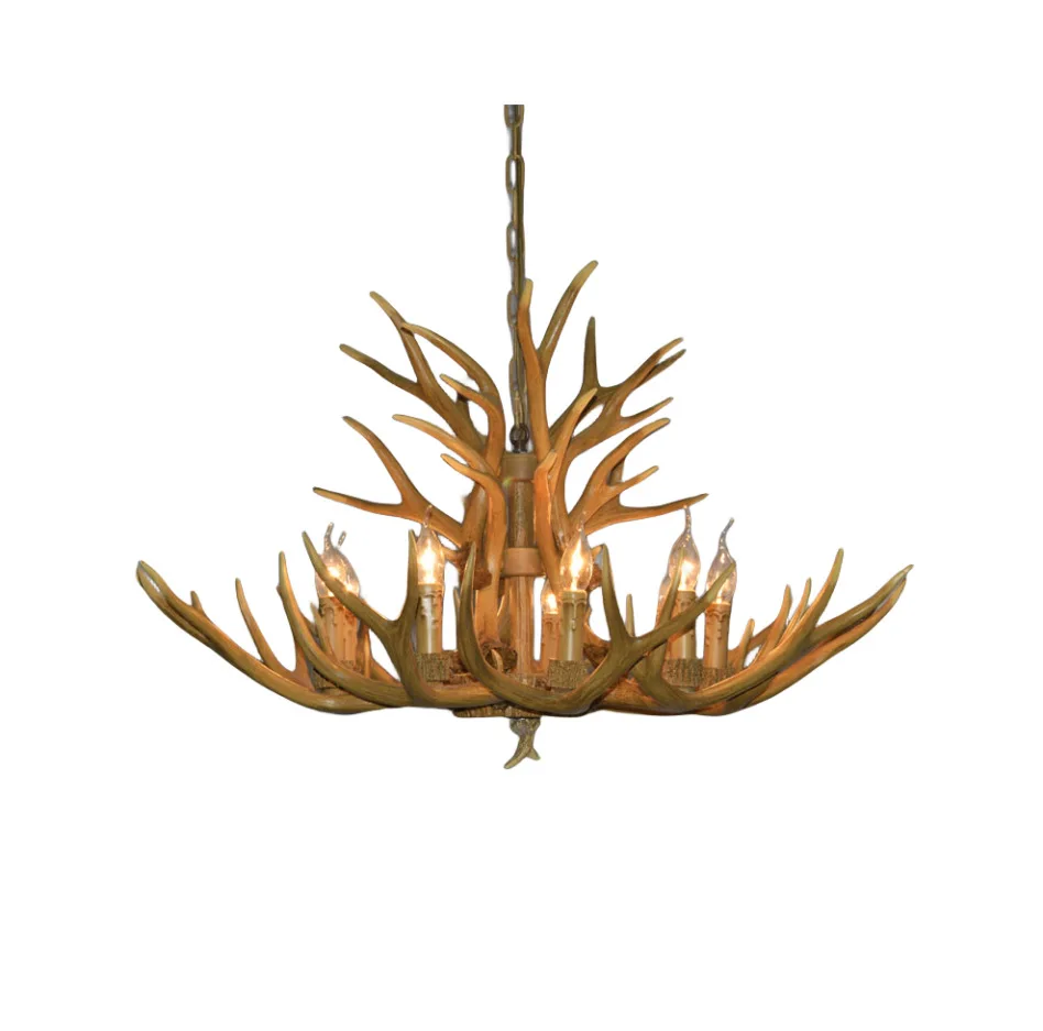 

American retro living room dining room chandelier, homestay chalet with antlers
