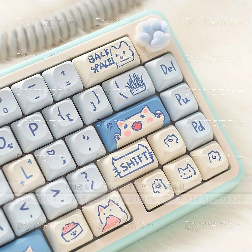 

PBT material 145 key MOC blue, keycap, blue meow, cute, suitable for mechanical keyboard keycaps