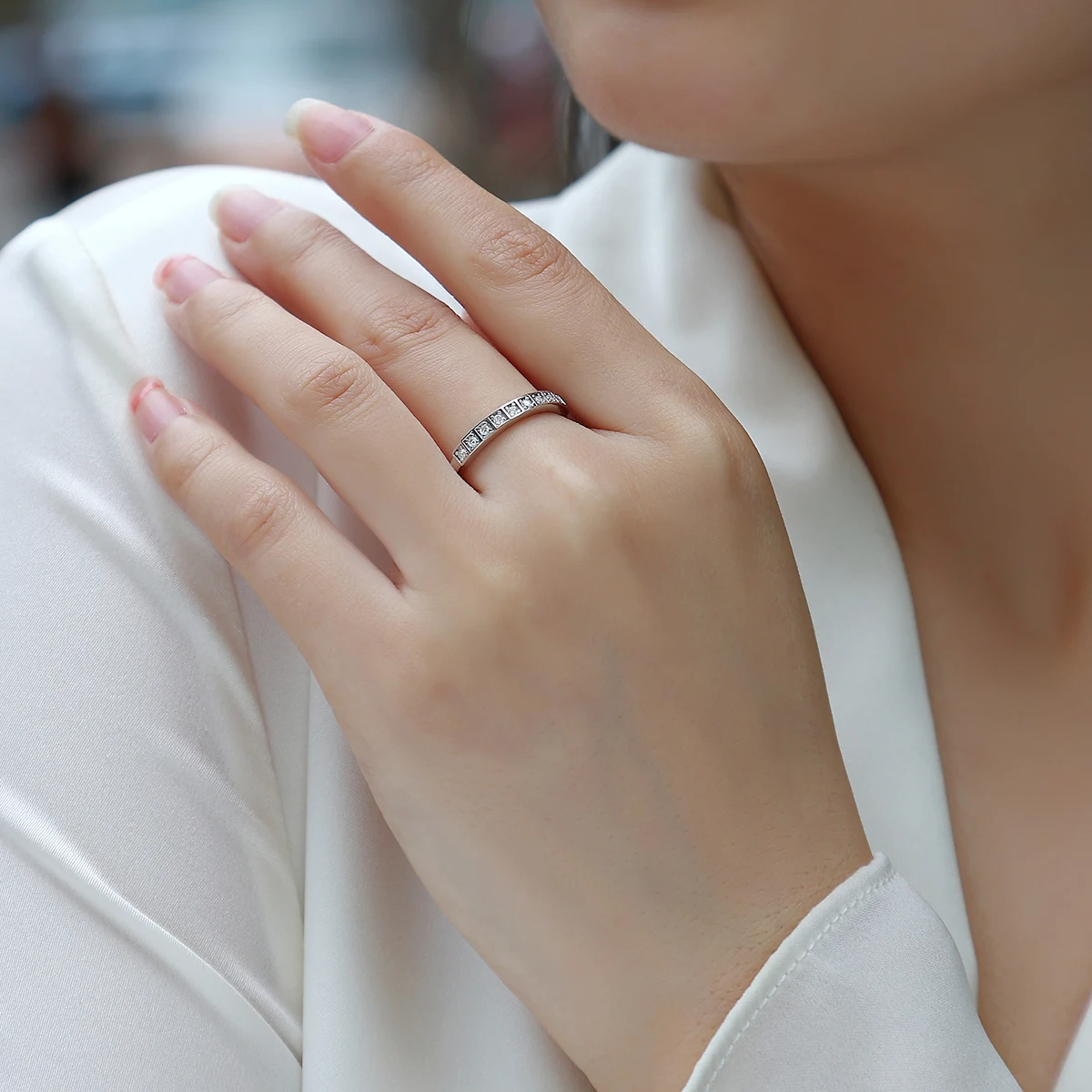 1 قطعة خاتم مويسانيتي 925 فضة 18K مطلية بالذهب إعداد مربع تصميم بسيط التراص هدية تأتي مع شهادة GRA