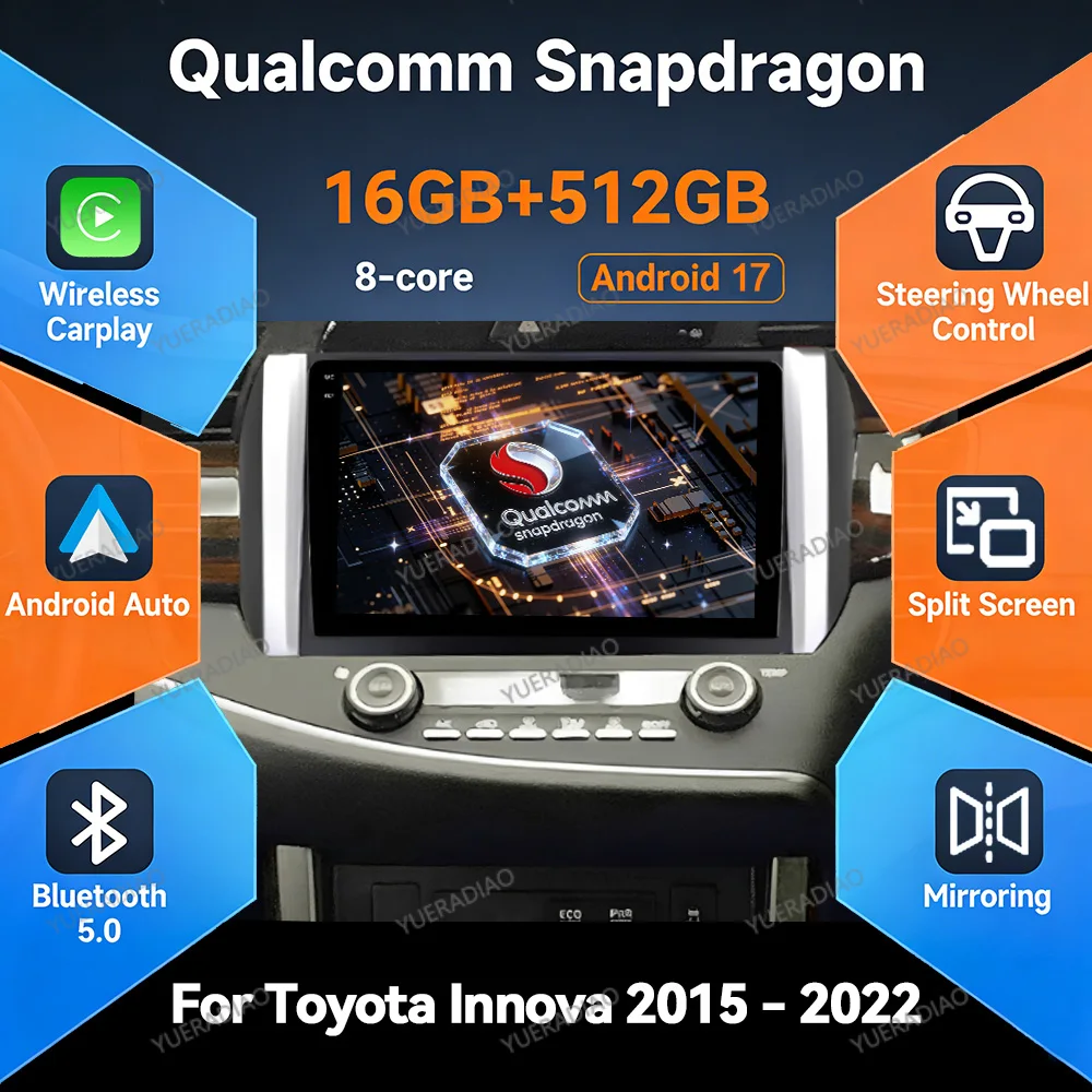 Android 17 Car Radio For Toyota Innova 2 2015 - 2022 Mirror Link Carplay Automotive 4G WIFI Autoradio Head Unit 2DIN GPS NAVI FM
