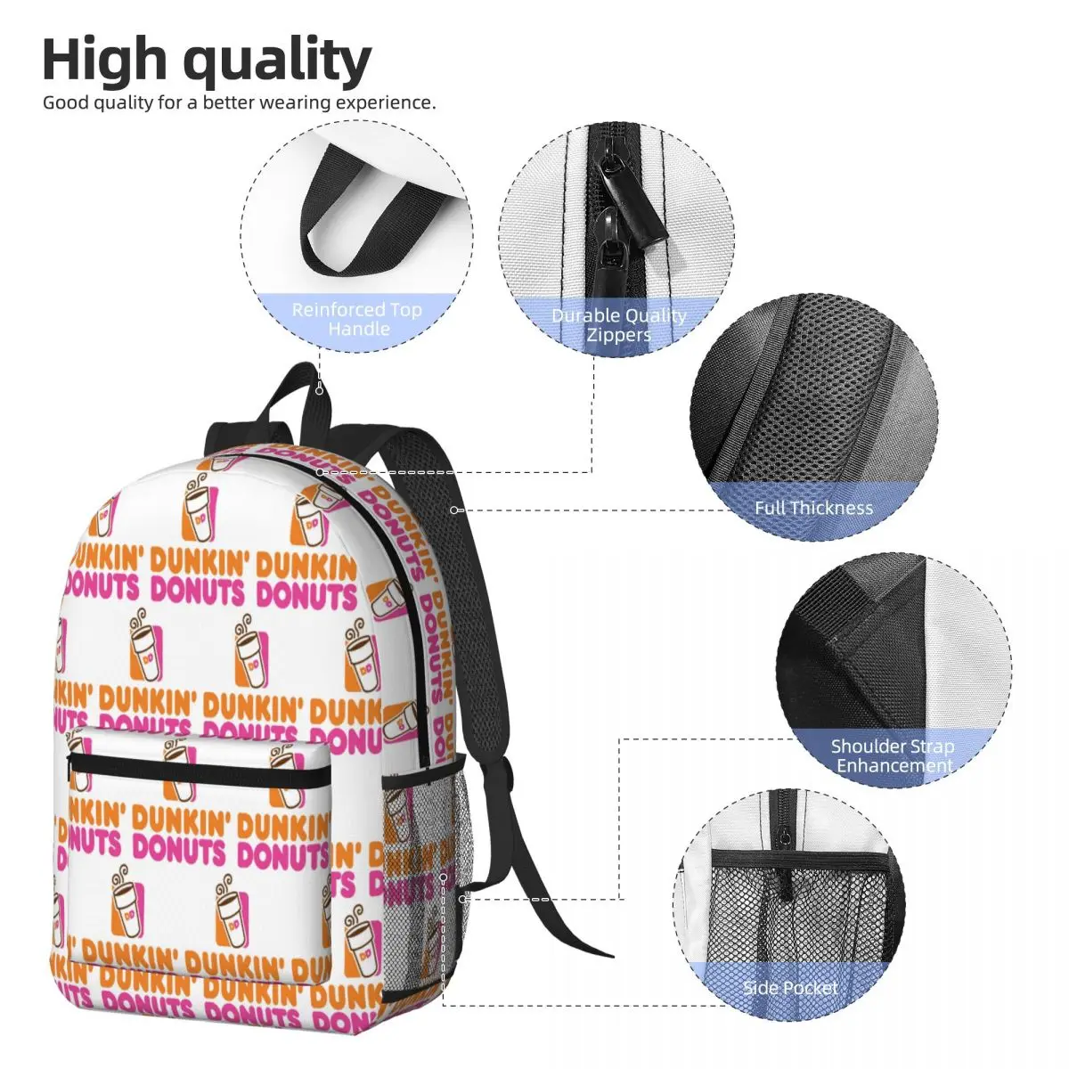 Dunkin Donuts Backpack Daypack Large Capacity Children BookBag School Bag Shoulder Bags for Men Women view 2