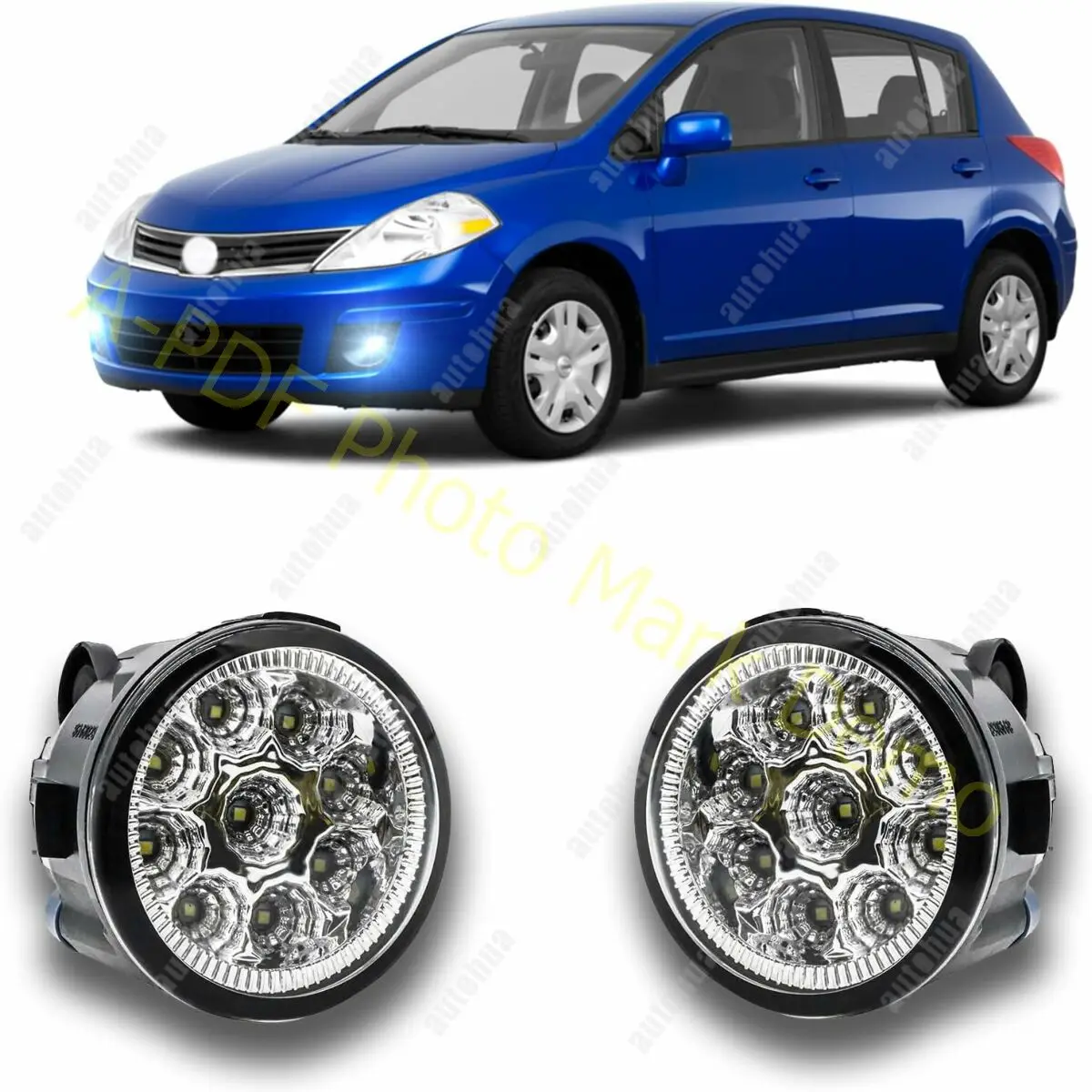 

Светодиодные противотуманные фары для Nissan Versa 2007-2011, пара сменных фар дальнего света на бампере в сборе, 55 Вт, 6000 К, белый, Plug and Play