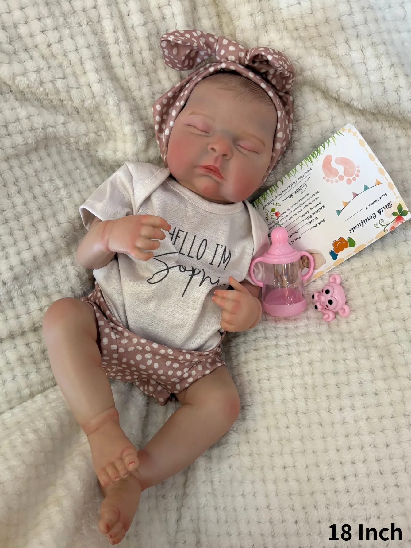 Muñeca Reborn Girl de vinilo suave de 18 pulgadas, melocotones |   Juguete bebe recién nacido hecho a mano |   Regalo de cumpleaños para niños