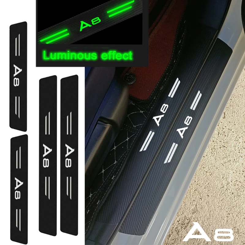 Luminous Car Sticker Front Rear Door Threshold Sill Decals for Audi A8 Carbon Fiber Leather Protective Film Trunk Bumper Strip