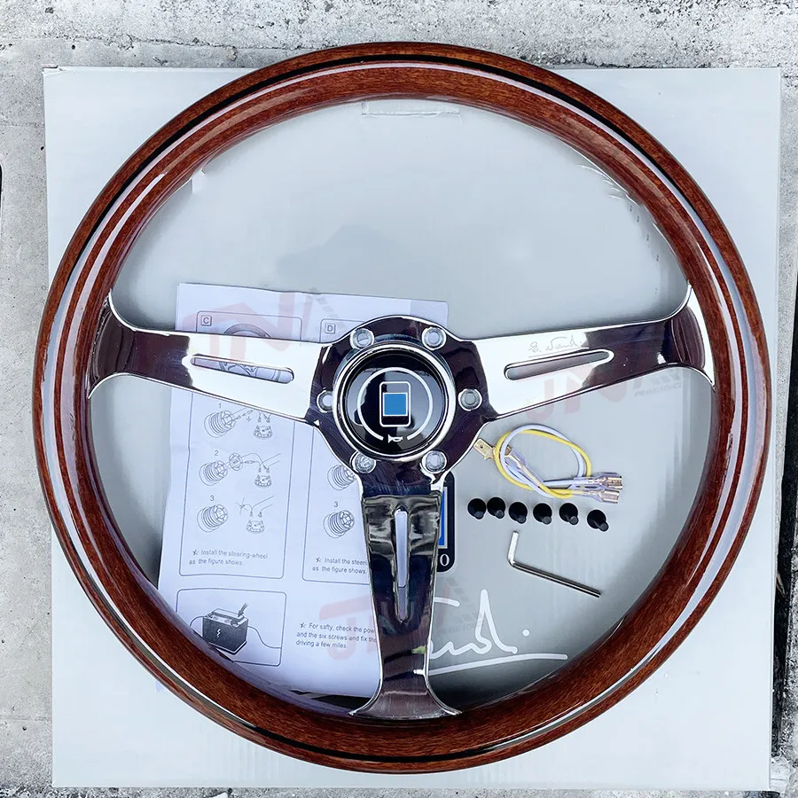 Volante de madera con copia ND JDM, volante deportivo clásico de 14 pulgadas