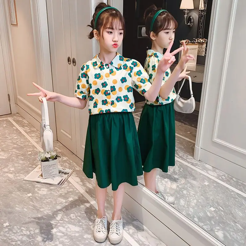 Fashion Girls Dresses Summer 2025 Teen Kids Short T Shirt + Dress 2PCS Casual Dress for Girl Children Vestido 6 8 10 12 14 Years