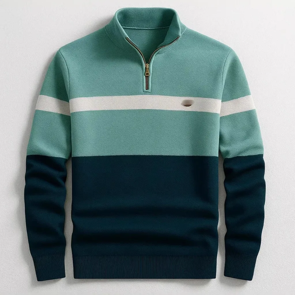 Pullover Long Sleeve Sweater with Stand Collar Commuter Striped Pattern Geometric Pattern for Men Spring Winter Regular Sleeve