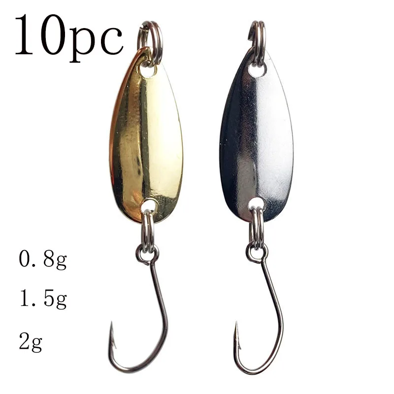 10pc Mini Spoon Lure 0.8g/1.5g/2g Micro Metal Fishing Bait Tiny Hard Sequin Lure Spinner Spoon Small Fish Single Hook Stream