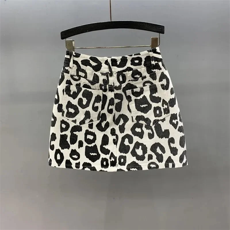 Leopard Printing Personality New Denim Skirt High Waist Slim Word Bag Hip Skirt Female Sexy Temperament Mini Skirt