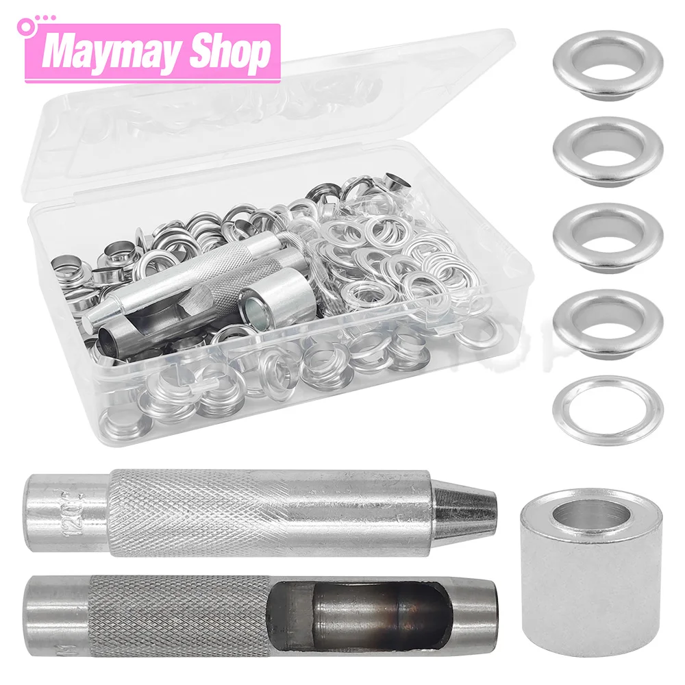 100Sets 2-14mm Eyelet Grommet Metal Eyelet Ring With Installation Tool Sets Kits For DIY Leathercraft Handbag Shoes Accessories