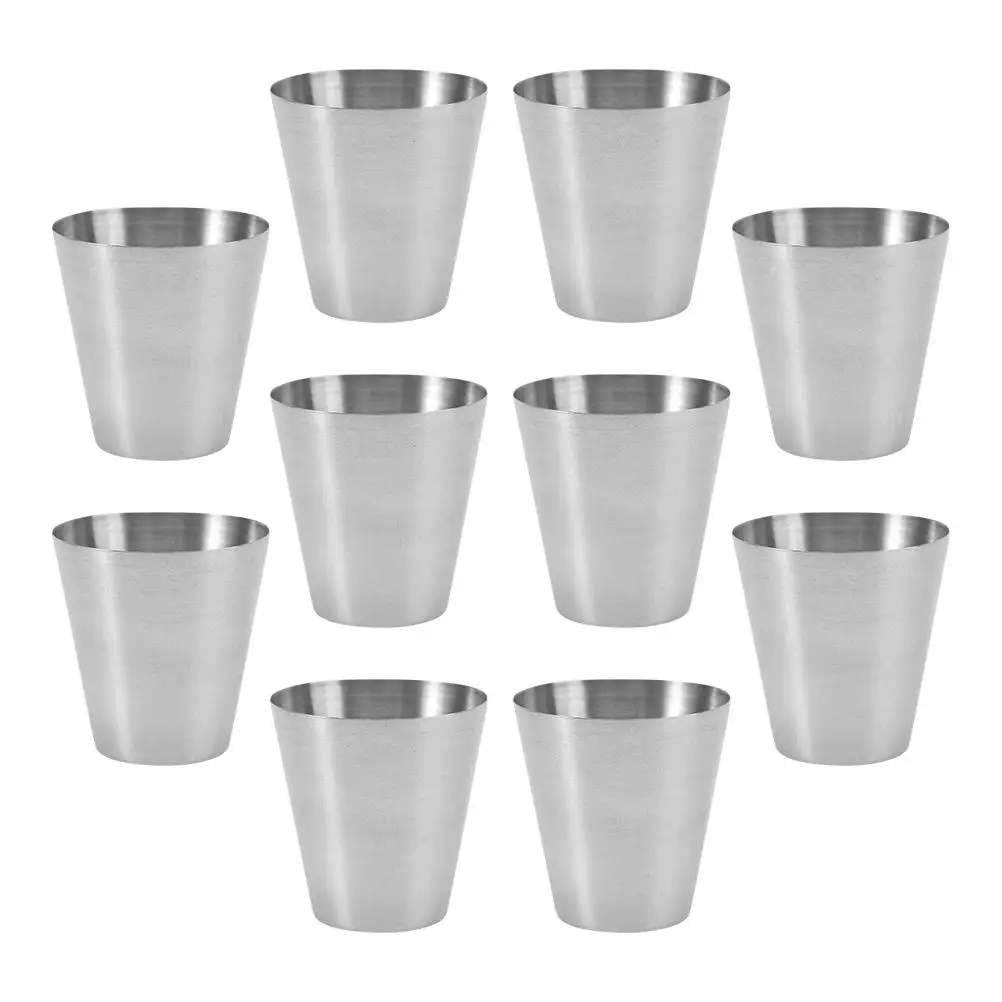 

10 Pcs Steel Drink Cups 100ml Stackable Portable Travel Mugs Stainless Steel Cup Reusable Camping Beer Water Glasses