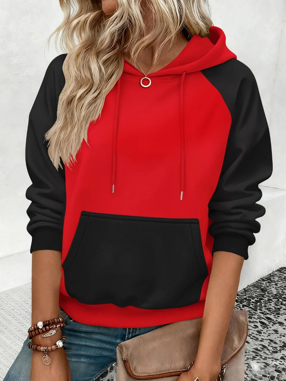 

Худи для трансграничной торговли, с контрастными вставками, на флисовой подкладке, с рукавами реглан, утепленная толстовка, свободный крой, с карманами, на молнии