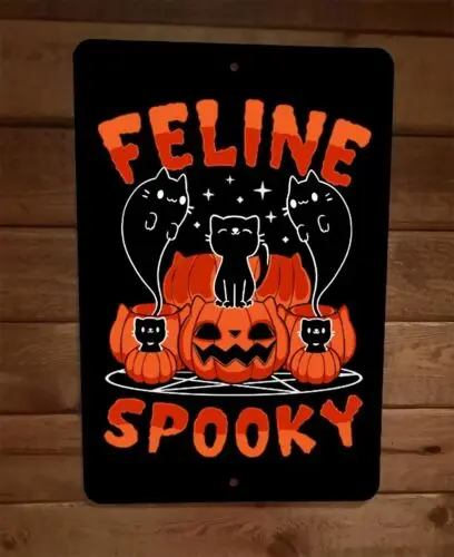 Feline Spooky Cats Halloween 8x12 Metal Wall Sign Poster