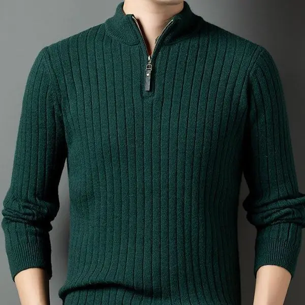 

2023 Winter Men's Quarter Zip Sweater Slim Fit Casual Knitted Turtleneck Pullover Mock Neck Polo Sweater