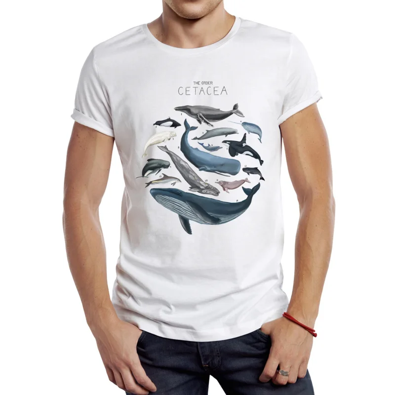 Vintage Whale Sharks Men T Shirt Ocean Animals Sport Cloth Retro Cetacea Whales Dolphins Porpoises Tops Hipster Tee