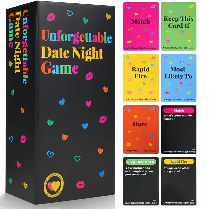 

Картковая игра Ultimate Date Night отлично подходит для игр для пар и остановки в домашних условиях ночного даты. В комплект входят 300 карт и спиннеры.