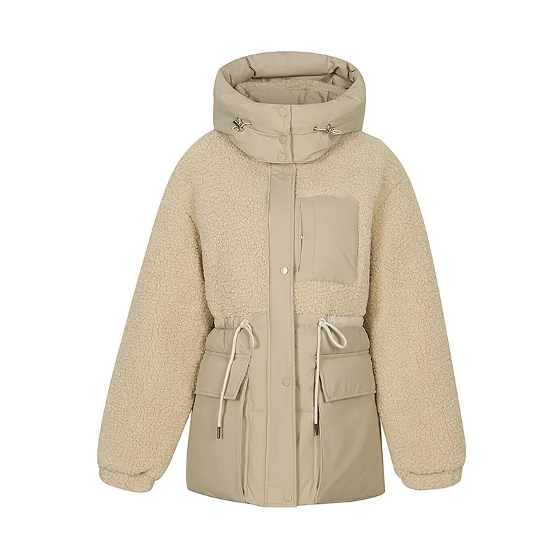 Women Lamb Wool Splice Thicken Warm Coats 2024 Winter Jacket Female Loose Down Cotton Coat Womens Hooded Puffer Parkas Snow Wear