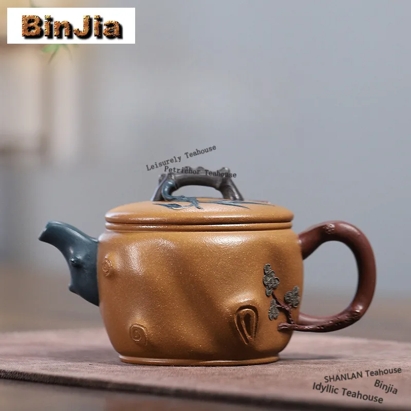 200ml Ancient Yixing Purple Clay Teapots Handmade Big Caliber Pot Raw Ore Golden Section Mud Kettle Zisha Tea Set Collection