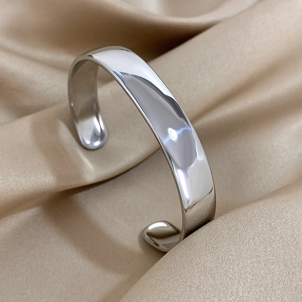 Minimalist Glossy Curved Open Bangle Stainless Steel Bracelets for Women Men Gold Color Cuff Waterproof Stackable Simple Jewelry