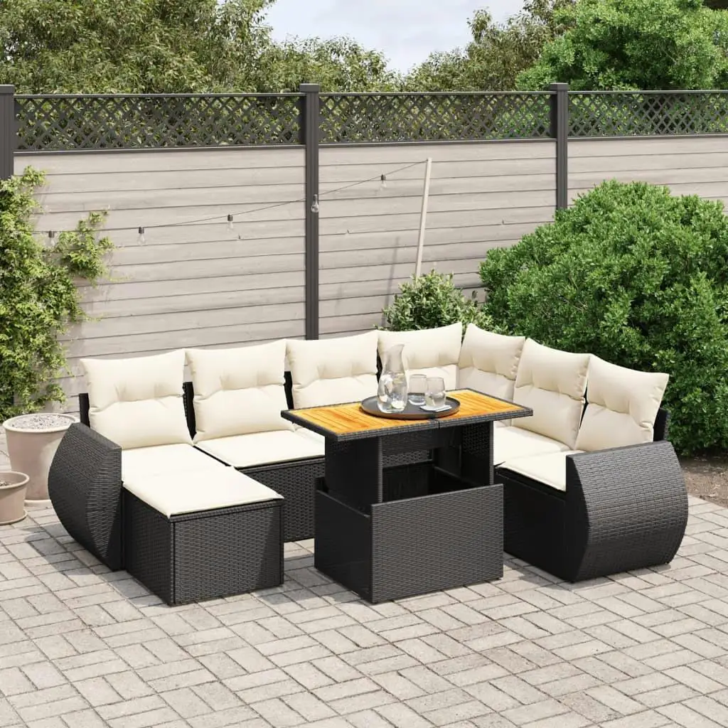 

Cozy 8 Piece Garden Sofa Set Black PE Rattan Adjustable Armrests Outdoor Furniture