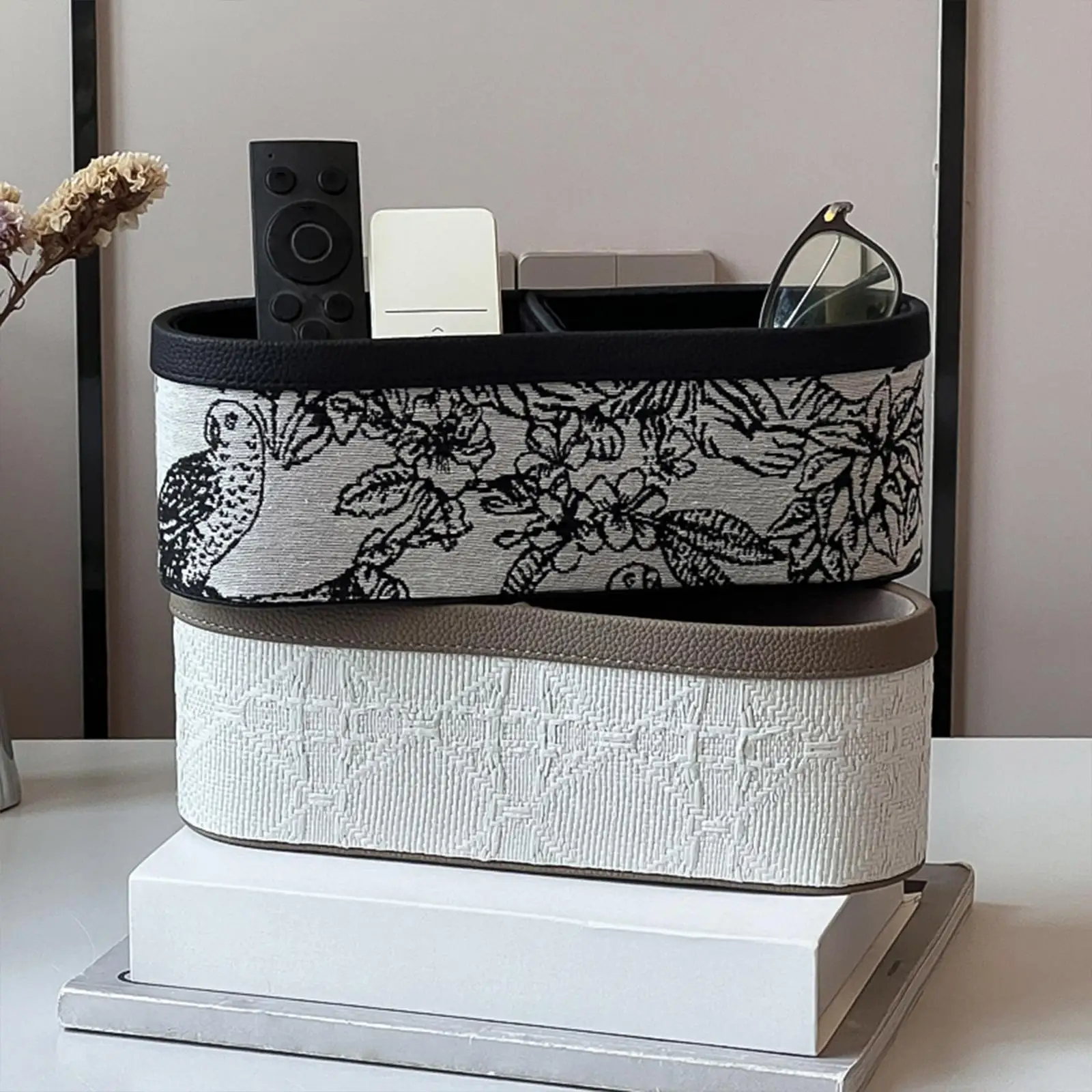 Remote Control Holder Multipurpose 2 Compartments Cosmetic Organizer Lipstick Holder for Countertop Nightstand Bedroom Home Dorm