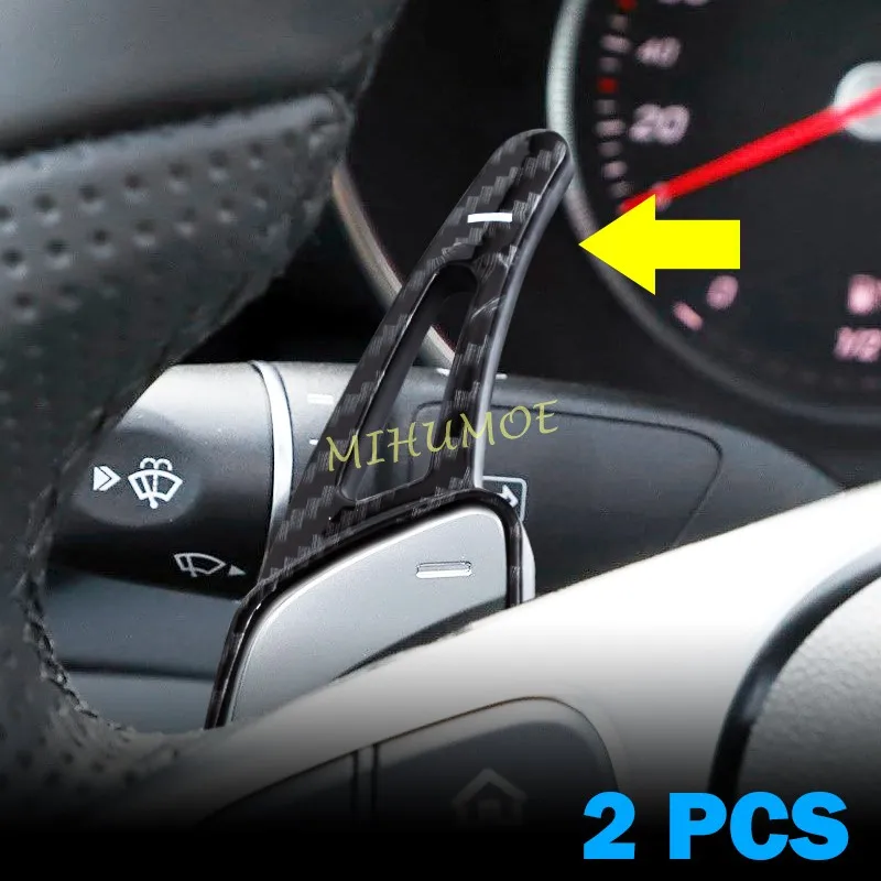 For Mercedes Benz A C E S GLA GLC GLE Class Interior Steering Wheel Paddle Shifter Extension Accessories Black Carbon Fiber Look