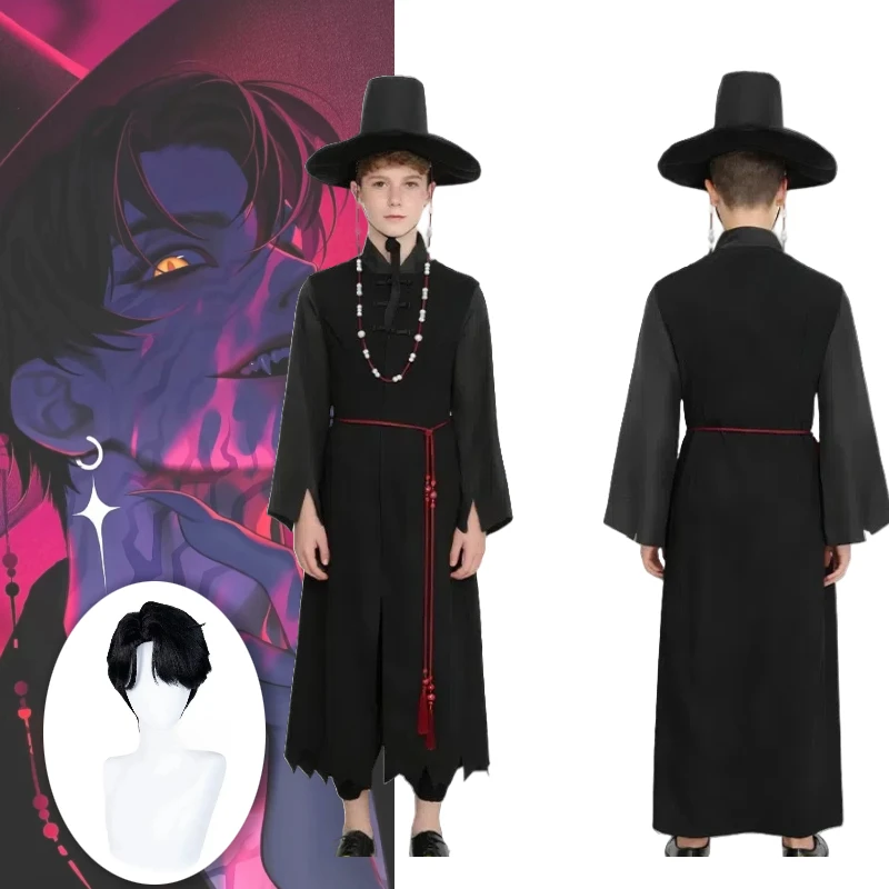 

Anime Kpop Demon Hunters Cosplay Saja Boys Costume Jinu Cos Black Stage Performance Clothes with Wig Full Set for Men