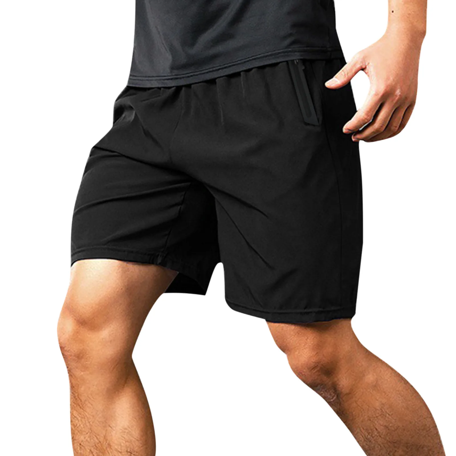 Mens Summer Sport Shorts Solid Color Drawstring Elastic Waist Pockets Baggy Breeches Gym Running Bodybuilding Breathable Trouser