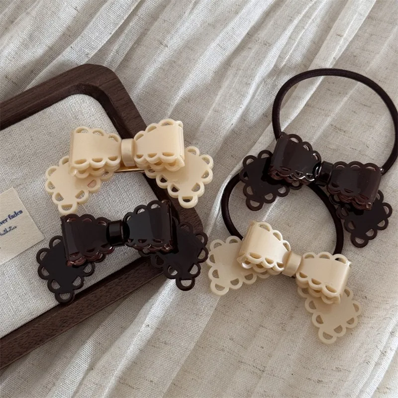 Korean Style Acetate Hollow Bow Barrettes Cute Sweet Girl Duckbill Clip Shredded Hair Bangs Clip New Hair Accessories