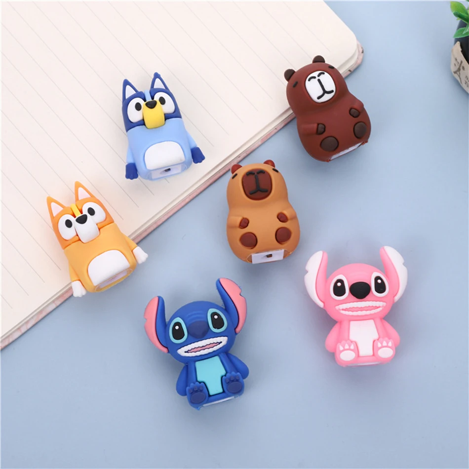 Stitch Bluey KAPIBARA Pencil Sharpener Cartoon Bingoes PVC Pencil Sharpener Flexible Portable Students Stationery Supplies