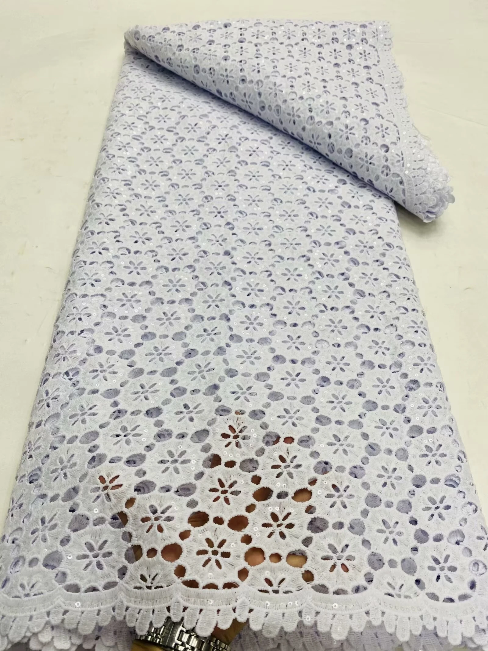 

New Style Sequins White African Nigerian Cord Water Soluble Lace Fabric 2025 High Quality French Guipure Lace Fabric LDP25144