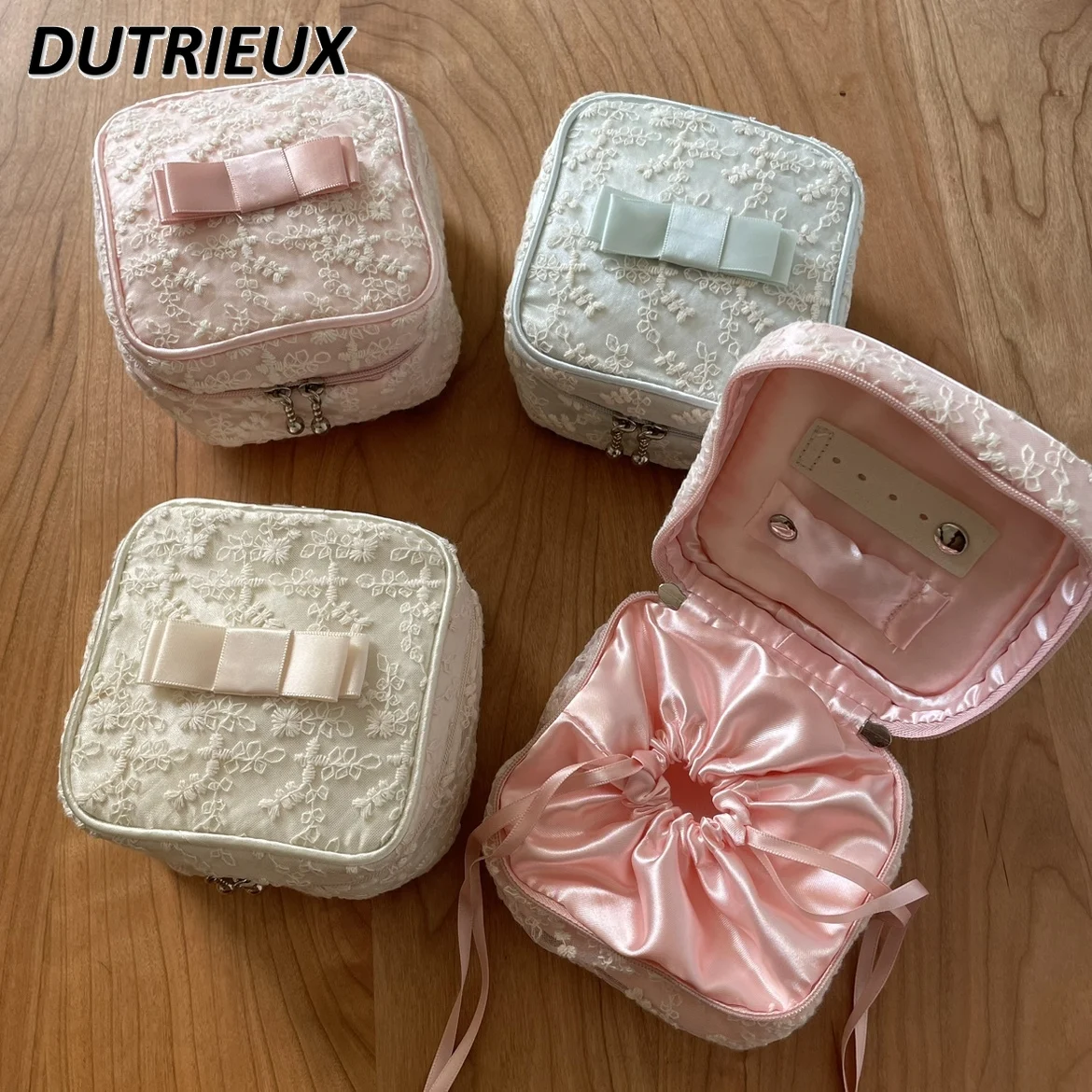 Cute Japanese Style Sweet Girl Lace Women\'s Jewelry Bag Portable Ring Necklace Box Travel Mini Ornaments Storage Cosmetic Bags