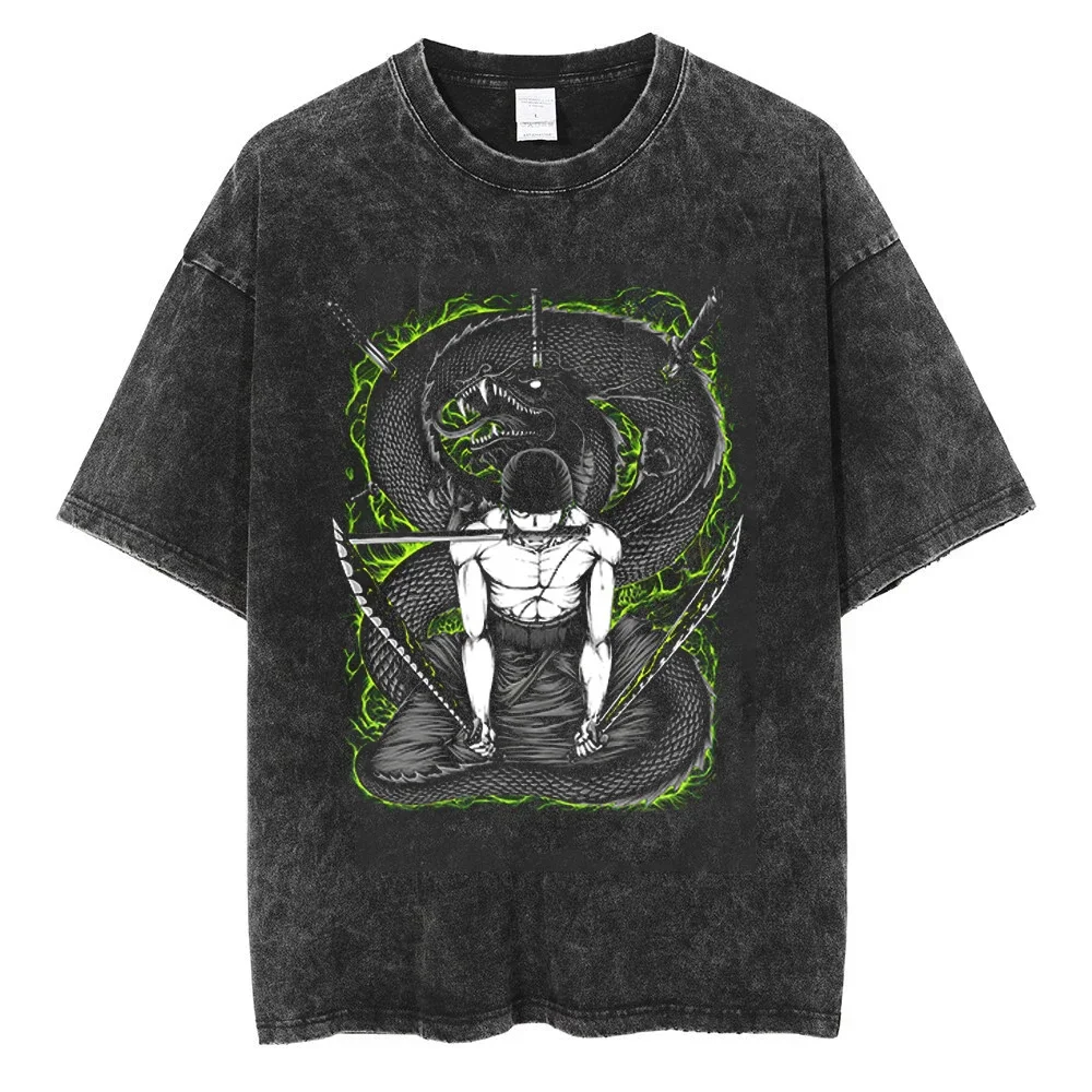 

Hip Hop Streetwear Washed T Shirt Harajuku Anime One Piece Graphic T-Shirt Vintage Tops Men 2025 Summer Short Sleeve Tshirt