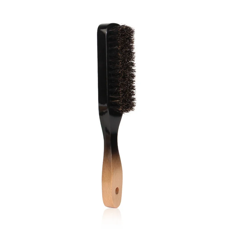 Brosse à chaussures en cuir avec manche en bois pour hommes, poils de sanglier, outil de rasage de barbe, cheveux incurvés en bois