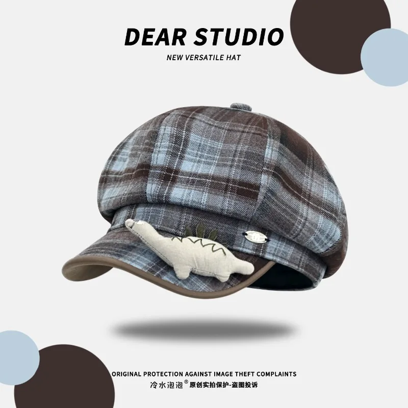 

Japanese Cartoon Little Dinosaur Decorative Octagonal Newsboy Cap Women's Spring and Autumn Literary Sunshade Versatile Berets