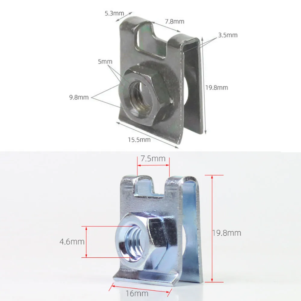 20pcs Car Metal Retainer 6mm U-Type Clips with Nut M6 License Plate Fixing Buckle Bolt Base Decorative Buckle