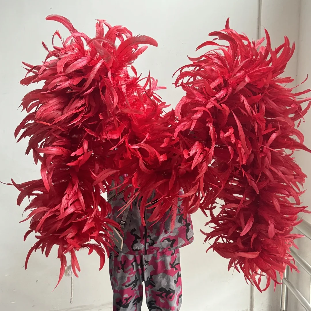 2Yards Red Rooster Feather Boas 25-30cm Natural Chicken Plumas Featured Shawl for Party Fashion Show Clothing Decoration