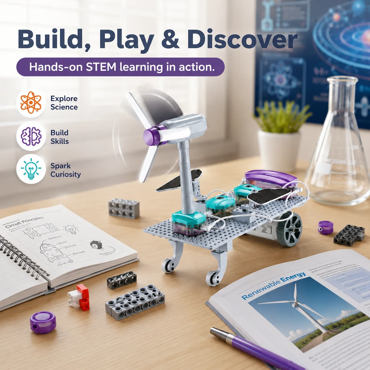 89-in-1 STEM Circuit Building Kit, 72Pcs Electric Motor Car Engineering Toy for Kids