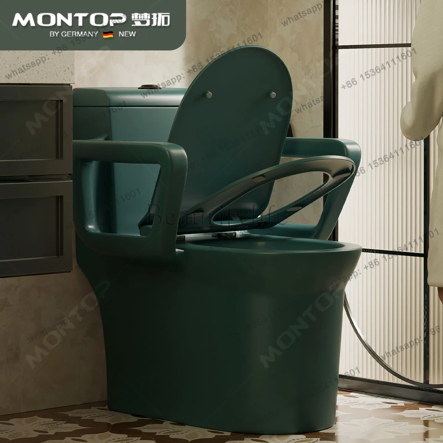 American dark green armrest toilet household bathroom with armrest siphon toilet