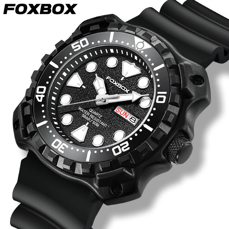 FOXBOX NEW Fashion Quartz Watches for Men Luxury Casual Sport Man Watch Waterproof Luminous Week Date Wristwatch Male Clocks+Box