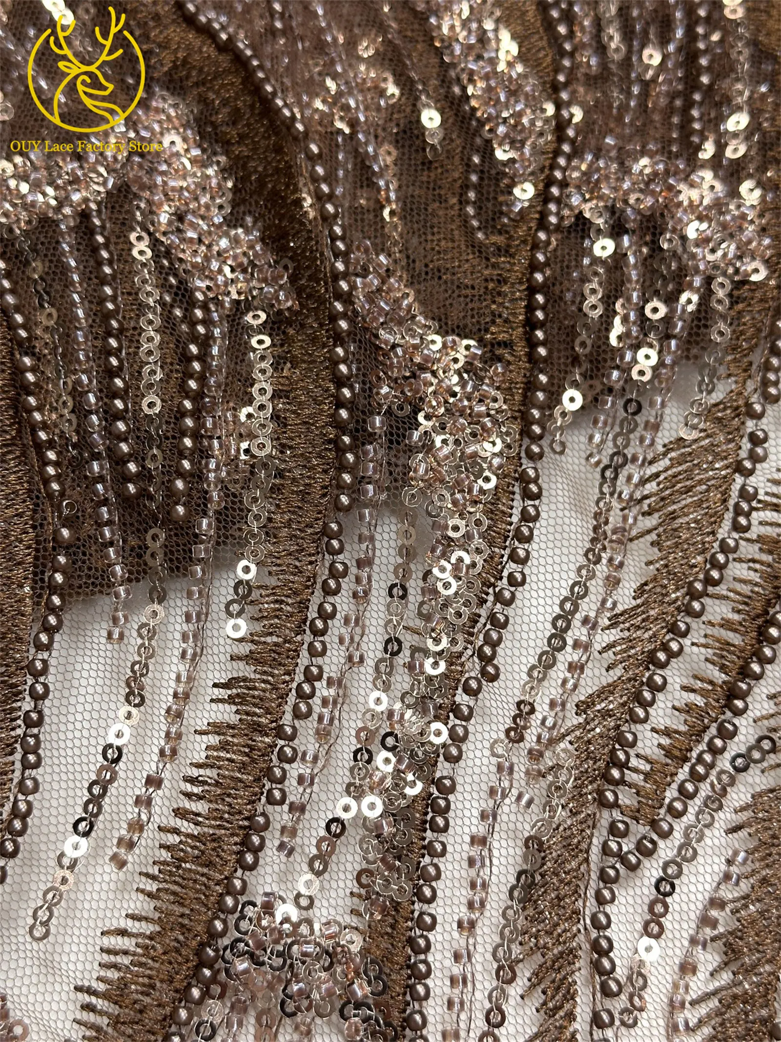 Afrikanischer Brautkleid-Spitzenstoff mit Stickerei und Perlen, französischer Netzspitzenstoff, nigerianischer Tüllspitzenstoff für Hochzeitskleider und Partykleider zum Nähen – Detail 24
