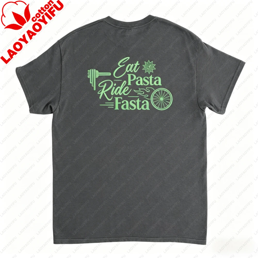 Weißes Rennrad-T-Shirt aus Baumwolle, Eat Pasta Ride Fasta, Radfahren, Triathlon, Trainingscamp, Ausdauersport, Grafik-T-Shirts, Herrenbekleidung