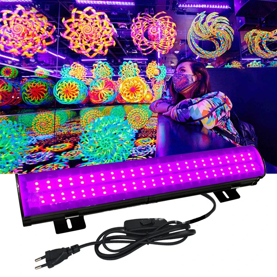 50W 96 LED Black Light Bar 395-400nm UV Blacklights Purple Light Bar with  Plug for Glow Party Fluorescent Paint Stage Decor