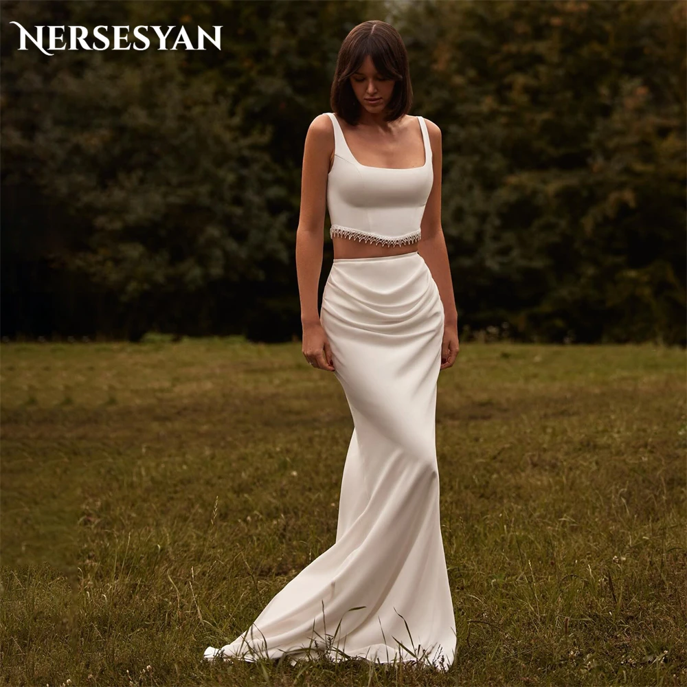 

Nersesyan 2 In 1 Mermaid Wedding Dresses Square Collar Beading Backless Elastic Bridal Gowns Sheath Sleeveless Bride Dress 2024