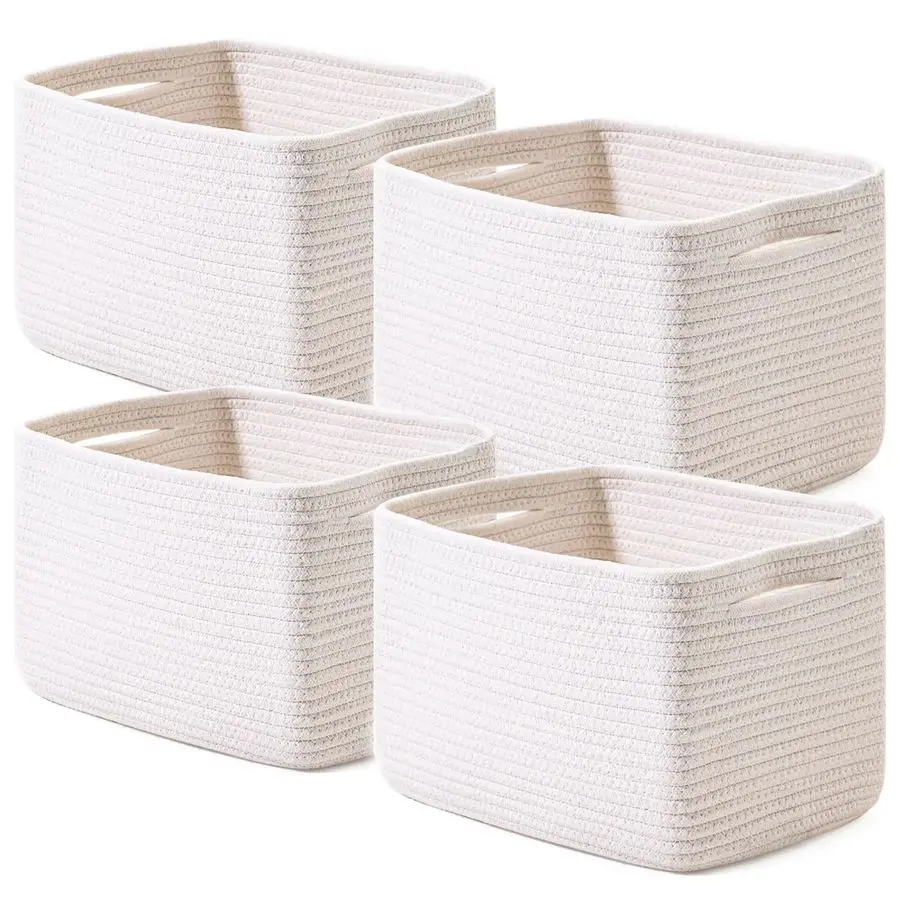 

Baskets for Organizing, Woven Basket for Storage, Storage Baskets Bin for Shelves, Cotton Rope Basket with Handles, 12.5Lx9.1Wx