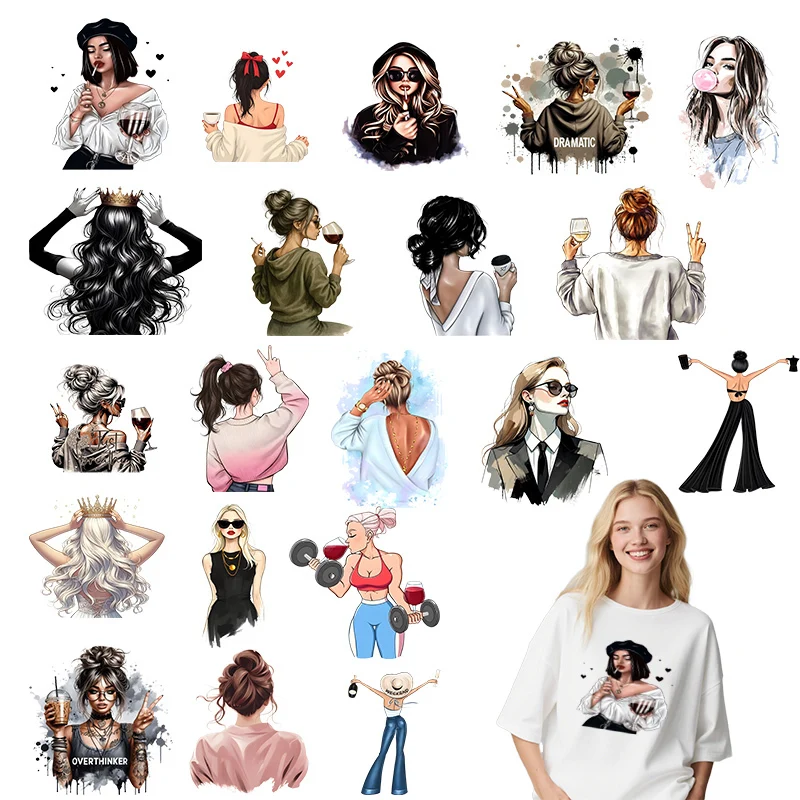 

Fashionable women's heat transfer printing DIY vinyl stickers suitable for T-shirt sweatshirt bag clothing fabric decoration