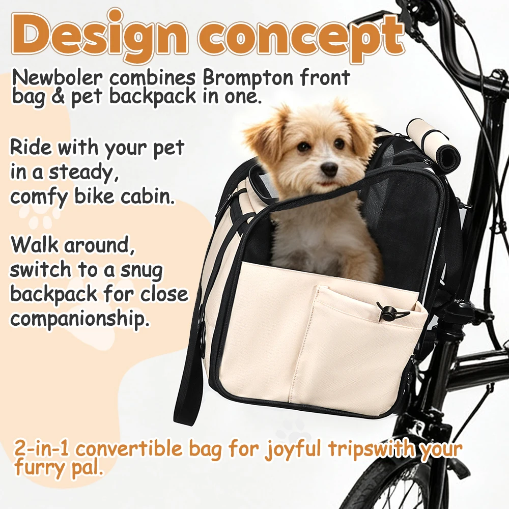 NEWBOLER Brompton Faltbare Fahrradtasche, Haustiertasche, tragbare Fahrrad-Fronttasche, faltbare Outdoor-Reisetasche für Katzen und Hunde – Detail 1
