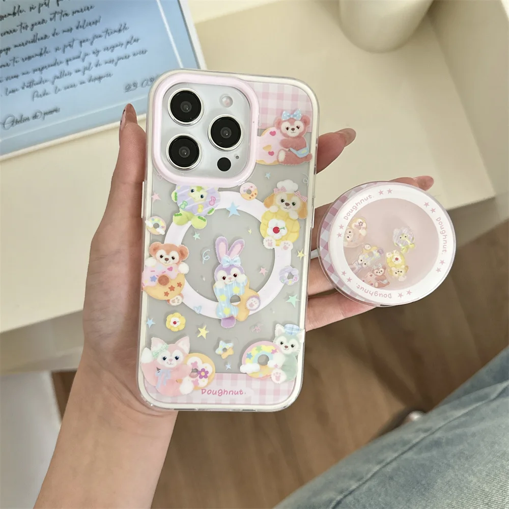 

Cute StellaLou cartoon bear magnetic stand protective for iPhone 13 14 15 16 Pro Max Anti-fall Cover Funda Shockproof Phone Case